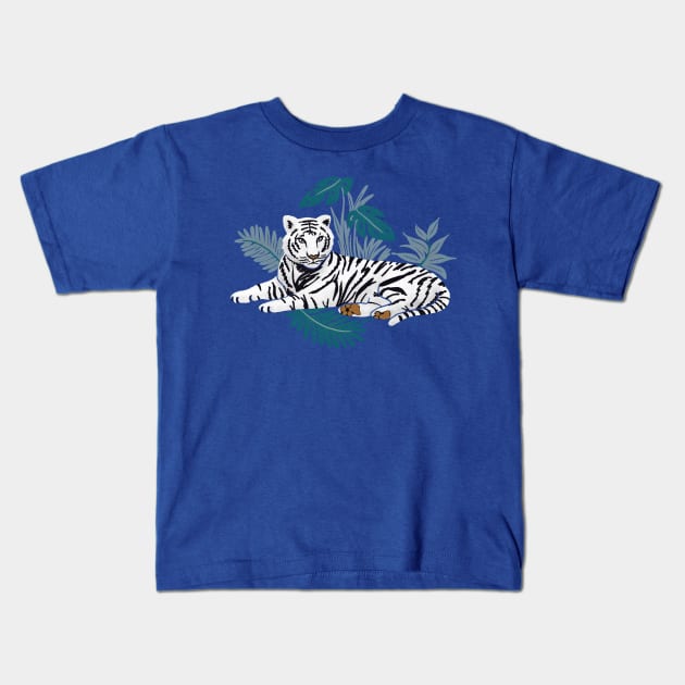 White Tiger in the Jungle Kids T-Shirt by julieerindesigns